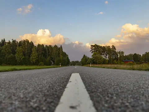 Grönskande landskap med en väg